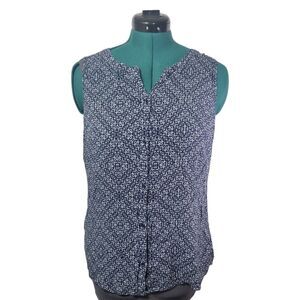 EDDIE BAUER Shirt Top Women's Size Large Blue Print Sleeveless Button‎ Front